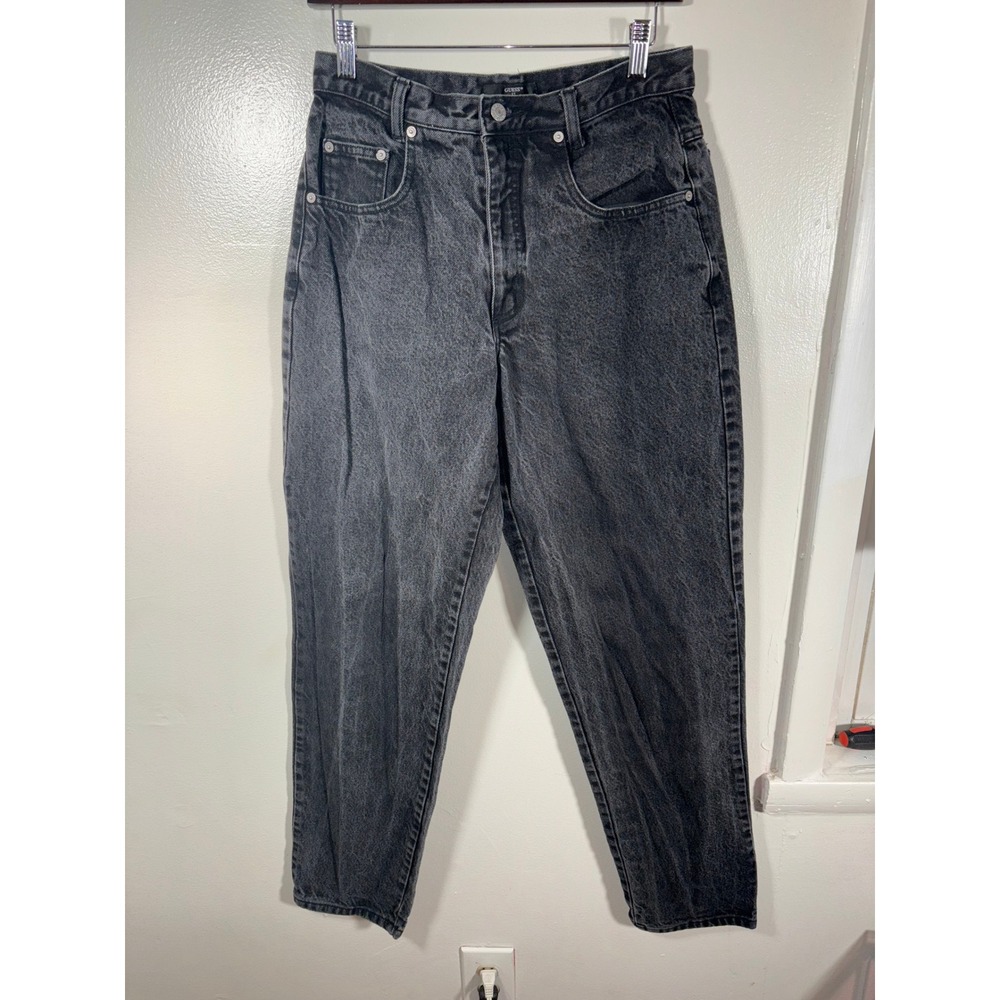 Guess Jeans Womens‎ Sz 31 Black Vintage 90s Painted Custom Denim Football